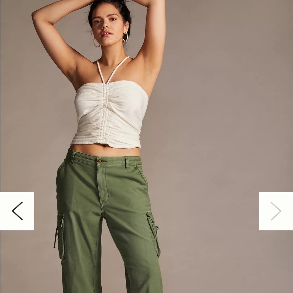 NWT Anthropologie Pilcro Ruched Ribbed Halter Top - Green - size XXS - Picture 5 of 14